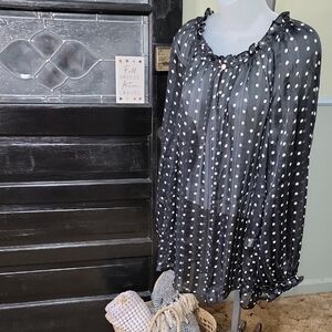 #82 NEW DAVI & DANI Black Sheer Polka Dot Top Keyhole Front Close Woman Size 1XL